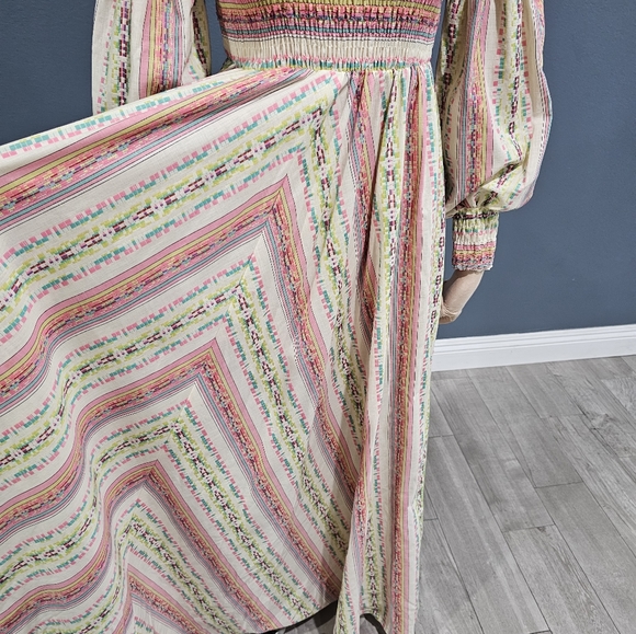 Vtg YOUNG INNOCENT Arpeja Pink Cream Striped Prairie Cottagecore Maxi Dress XS/S - Picture 9 of 14